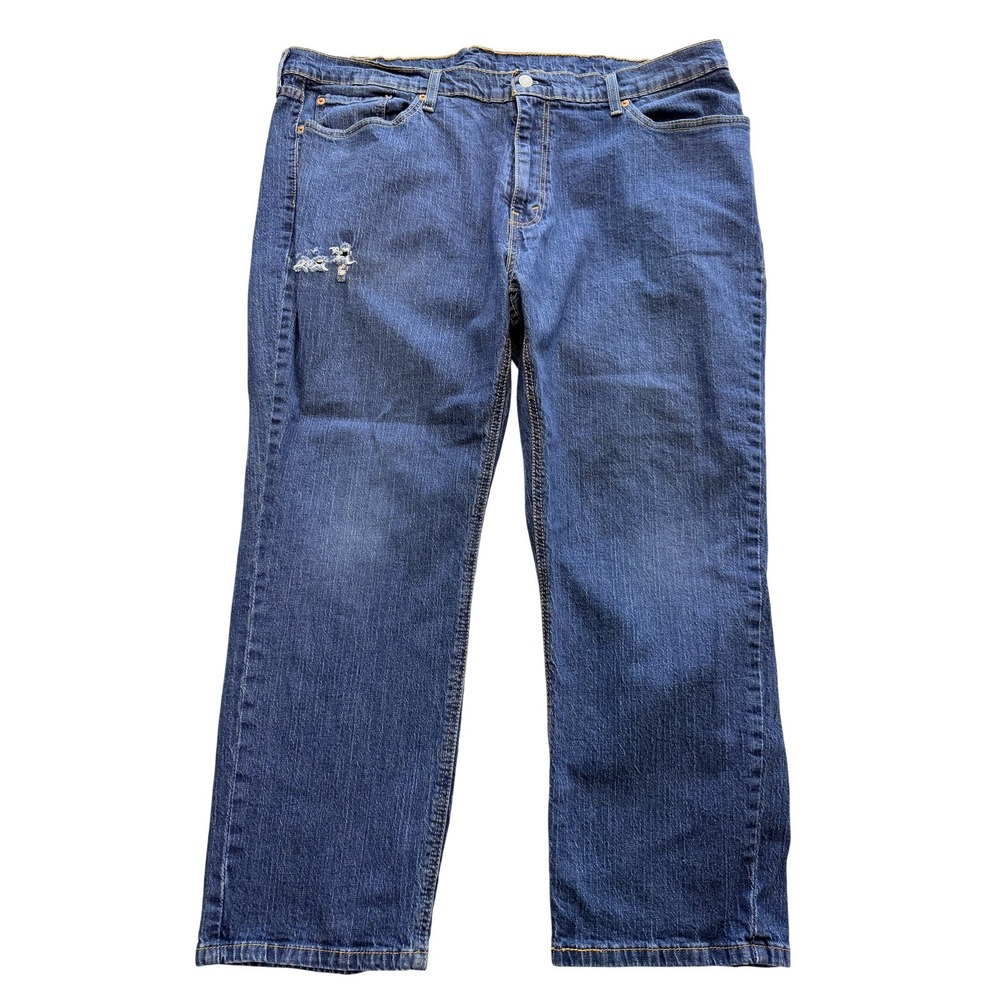 Levis Jeans Mens 44x30‎ Blue Medium Wash Relaxed Straight Leg Distressed Denim